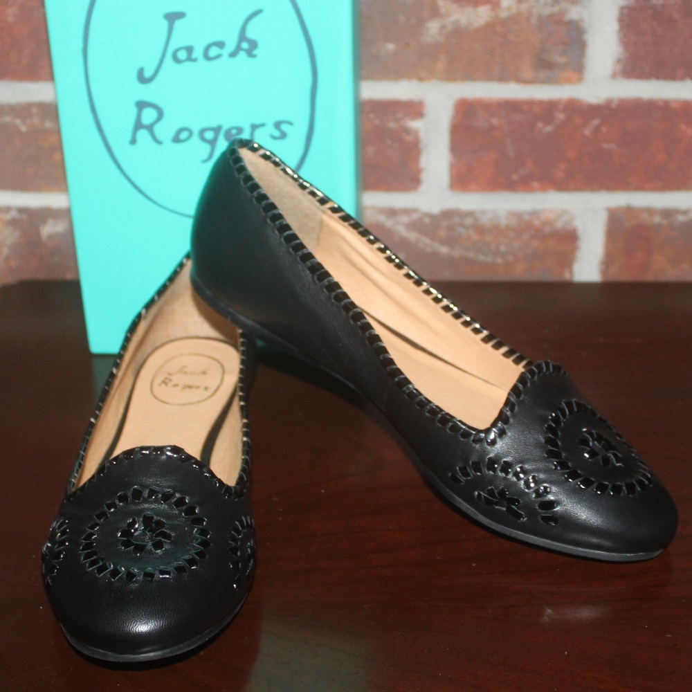 Jack Rogers Waverly Black patent leather flats whip stitching sz 8M NEW …